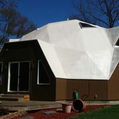 Spray-applied protective coating on a geodesic dome structure in Michigan